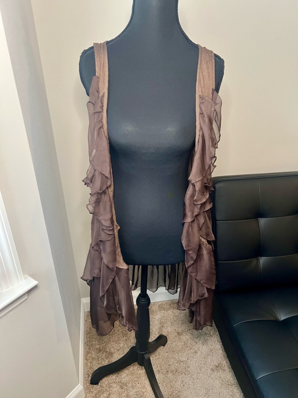 Pretty Angel Brown Ruffled Sleeveless Cardigan Vest
